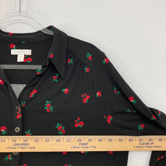 Charter Club size XL Black Red Floral Stretch Knit 3/4 Sleeve Popover Blouse - Picture 6 of 10